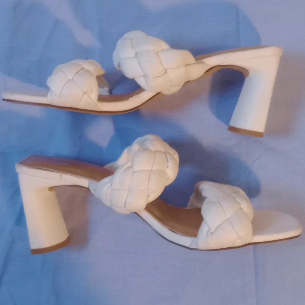 Express White Heels with Dramatic Ruched Detail, Size 9